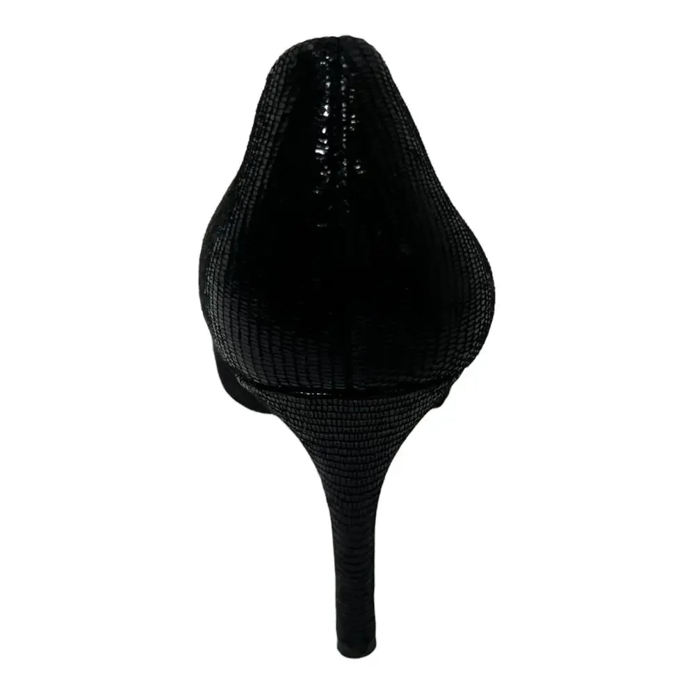 Ann Taylor Black Snakeskin Embossed‎ Leather Round Toe Stiletto Pumps Size 7.5M